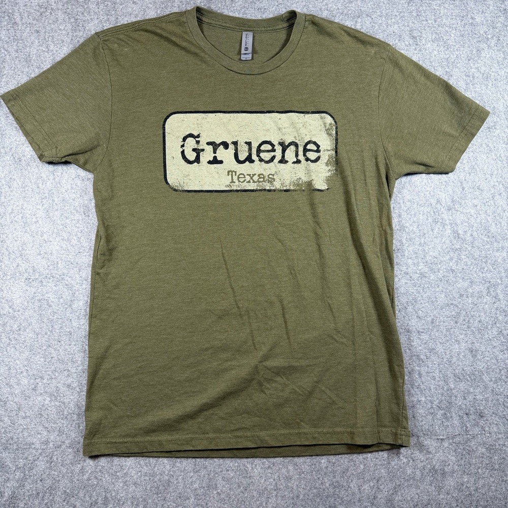 Next Level Apparel Mens Gruene Texas Graphic T Shirt M Olive Green Cotton Blend